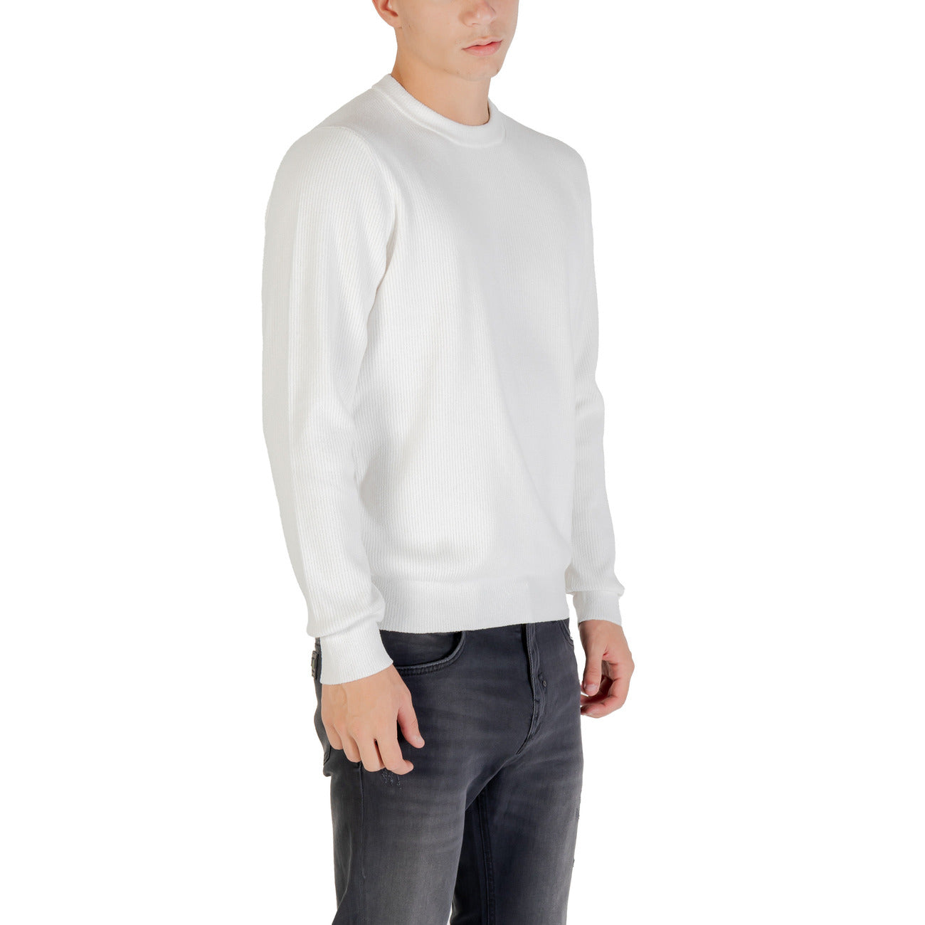Antony Morato Maglioncino Uomo Bianco con Maniche Lunghe Scollo Tondo in Poliestere 78% Poliammide 22% MMSW01558-YA500096