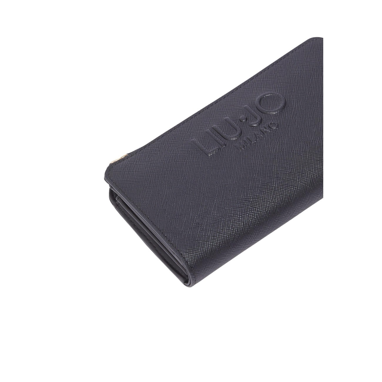 Liu Jo ECS XL Zip Around nero; portafoglio nero capiente con scomparti organizzati, logo frontale in rilievo e chiusura di sicurezza integrale, ideale per l'uso quotidiano. Vista logo