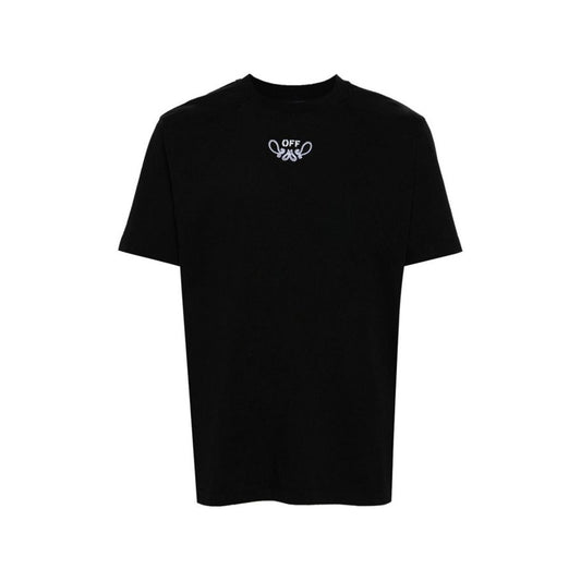 T-shirt Off-White Bandana Arrow; Nero, 100% Cotone. Grafica Arrow con motivo bandana, vestibilità regular/skate, dettagli in elastan sul collo. Qualità premium, Made in Portogallo. Vista frontale stesa 