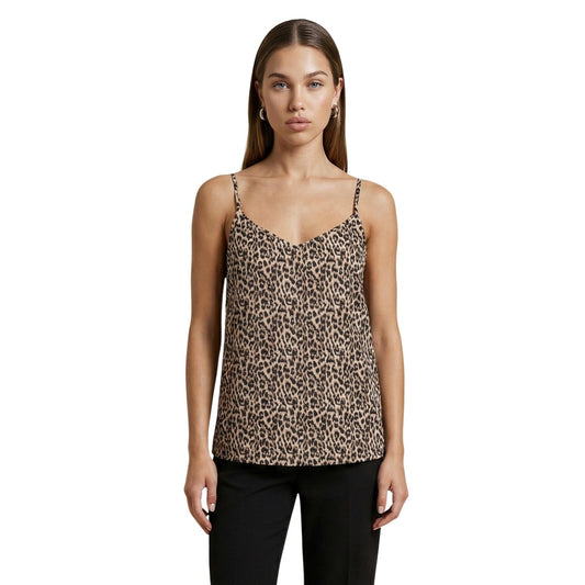 Canotta Only Animalier; 100% Viscosa. Spalline sottili, scollo morbido, vestibilità fluida. Top estivo leggero effetto seta. Stile casual-wild moderno. Vista frontale 