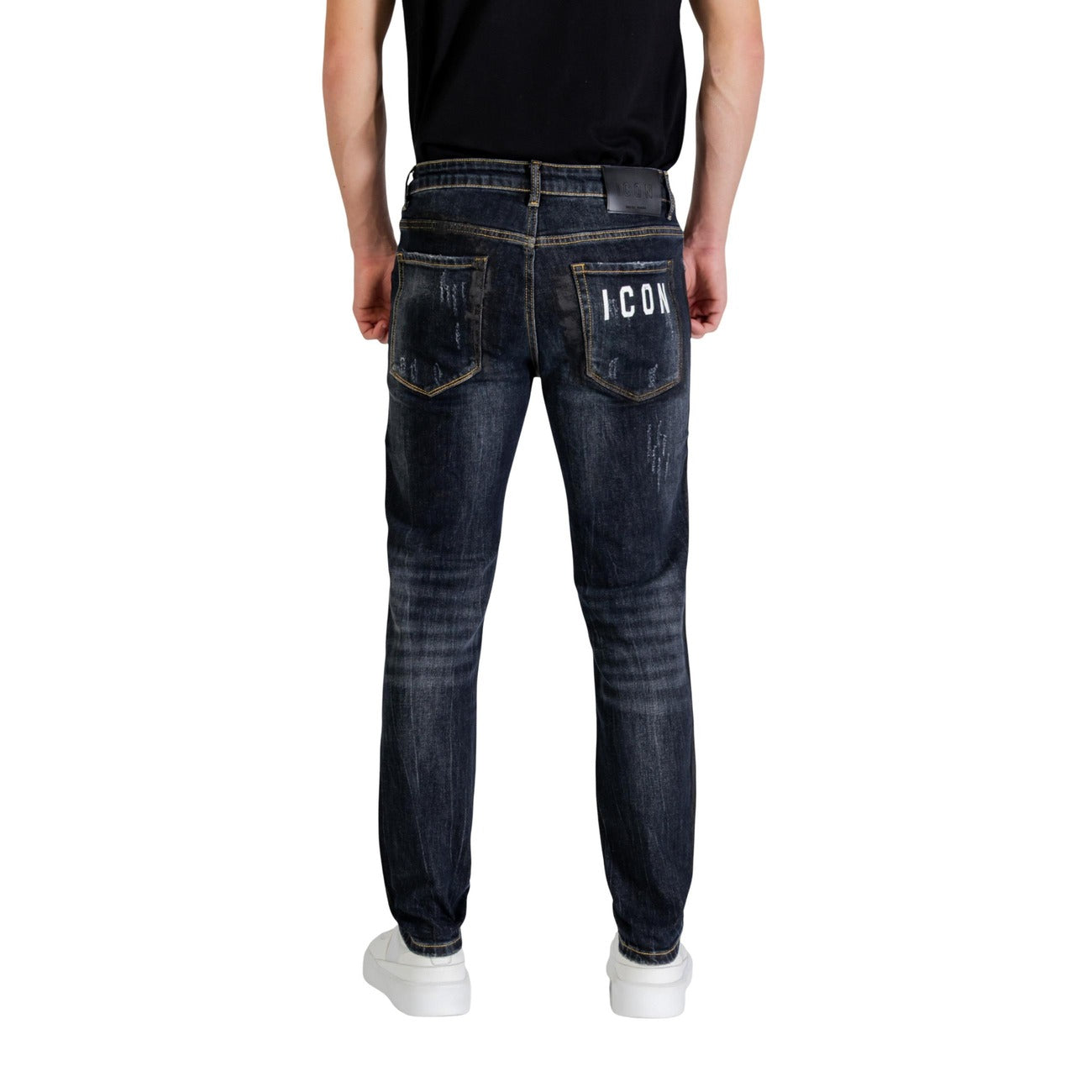 Icon Jeans Uomo Neri Zip Bottone Tasche Anteriori Posteriori Effetto Strappato Consumato Cotone 95% Elastan 1% Poliestere 4% Autunno Inverno ICUF2W6D010
