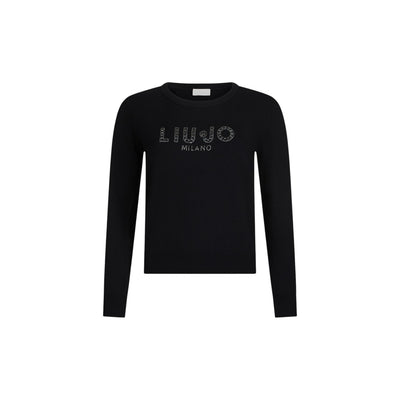 Liu Jo Maglia Donna Bianca con Strass Maniche Lunghe Scollo Tondo - Maglia Viscosa Poliestere