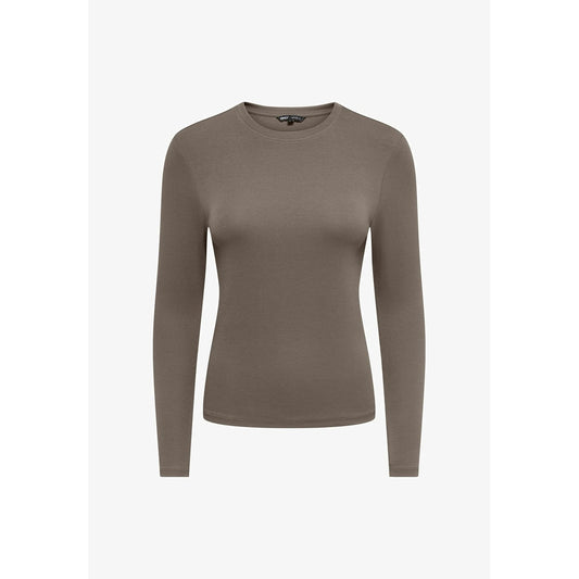 T-shirt manica lunga aderente donna Only 15323159. Maglia paricollo tight fit in cotone grigio e verde per autunno inverno.