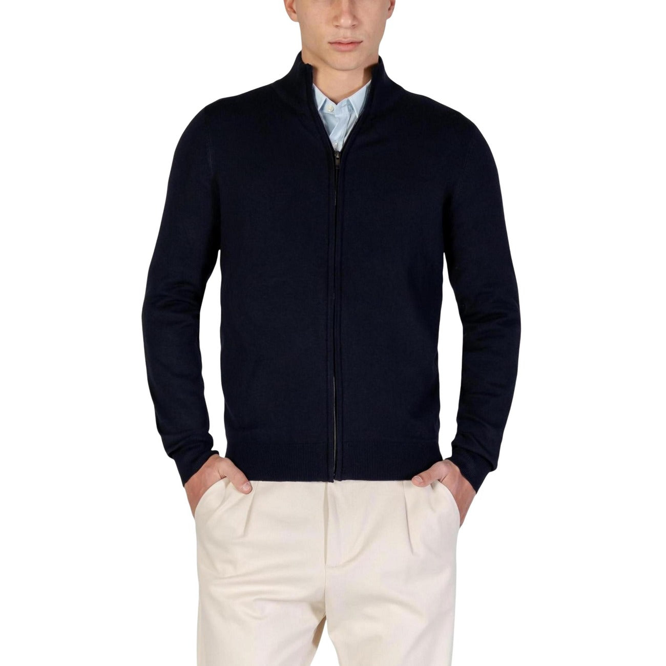 Yos Cardigan Uomo Blu con Cerniera Maniche Lunghe Scollo Alto - Cardigan Lana Acrilico Viscosa Poliestere Poliammide