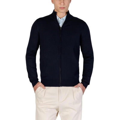 Yos Cardigan Uomo Blu con Cerniera Maniche Lunghe Scollo Alto - Cardigan Lana Acrilico Viscosa Poliestere Poliammide