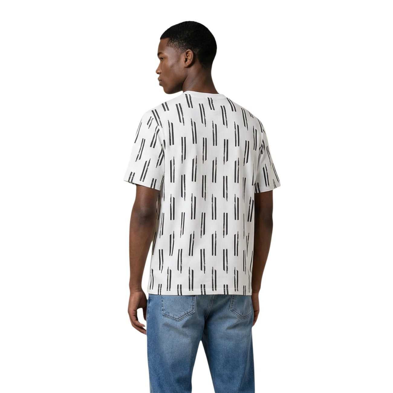 T-shirt Antony Morato uomo bianca con stampa geometrica - vista posteriore retro indossata da modello

