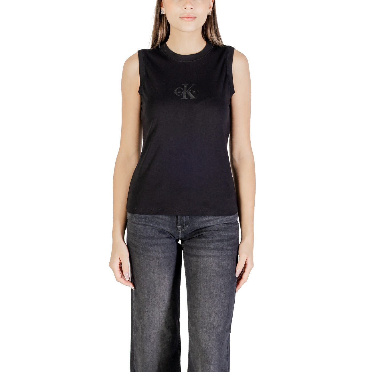 Calvin Klein Jeans Canotta Donna Nero Stampa Smanicato Scollo Tondo 100% Cotone Primavera/Estate LV047C852G