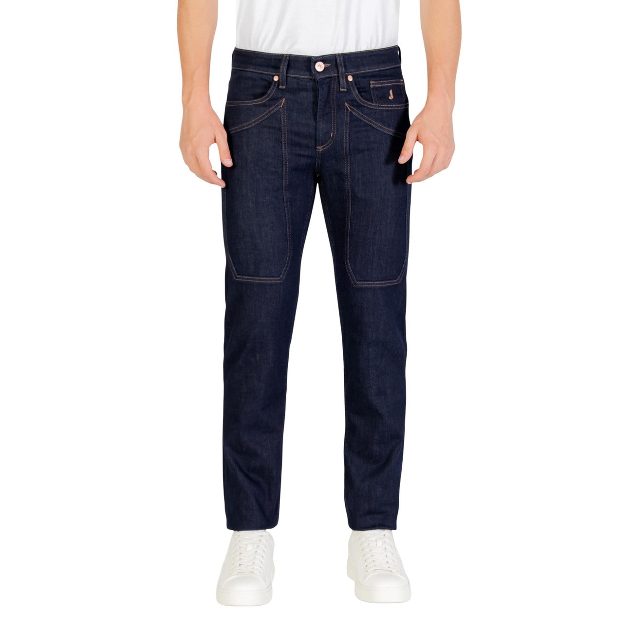 Jeckerson Jeans Uomo Blu con Zip e Bottone Tasche Anteriori e Posteriori - Jeans Cotone Elastan