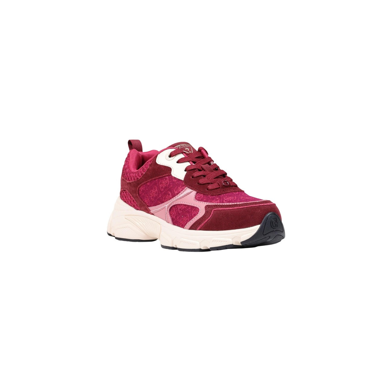 Sneakers Guess donna rosse platform modello INDYE2 FLTID2. Scarpe sportive da donna rosse con zeppa 4 cm, mesh geometrico e camoscio stile urban culture, casual e streetwear.