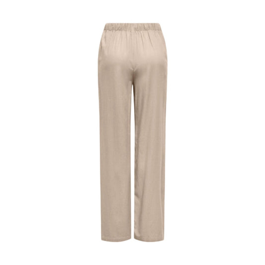 Only Onlgoa Linen Blend Pants; 70% viscosa, 30% lino, vita elastica con cordino. Il pantalone fresco e versatile indispensabile per l'estate. Colore beige posteriore 