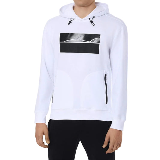felpa con cappuccio Paul & Shark in cotone bianco da uomo. Vista frontale indossata da modello 