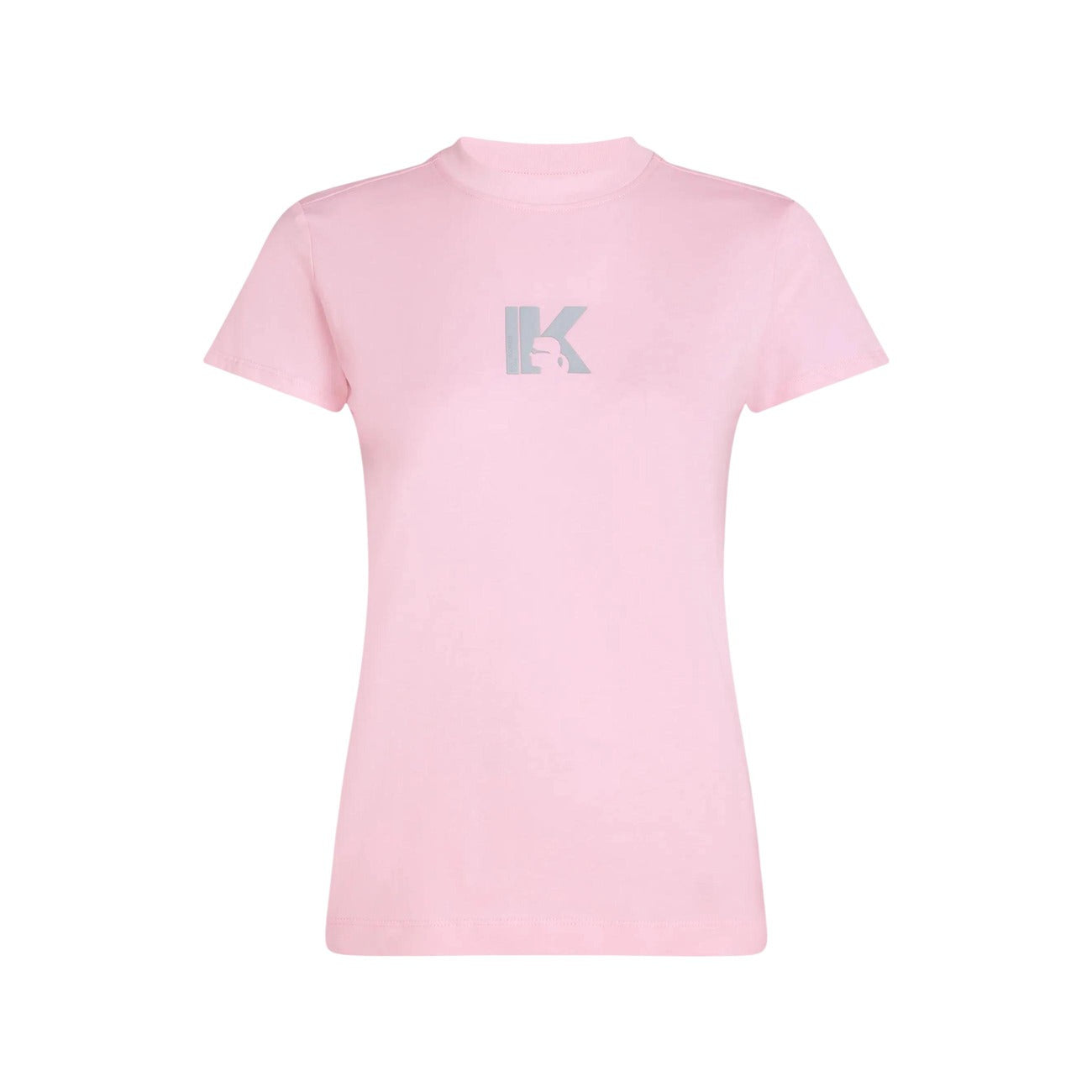 T-shirt Karl Lagerfeld Jeans Rosa; 100% Cotone. Vestibilità slim fit, maniche corte, girocollo. Logo "K" stampato, stile casual-chic ideale per tutte le stagioni. Vista stesa 