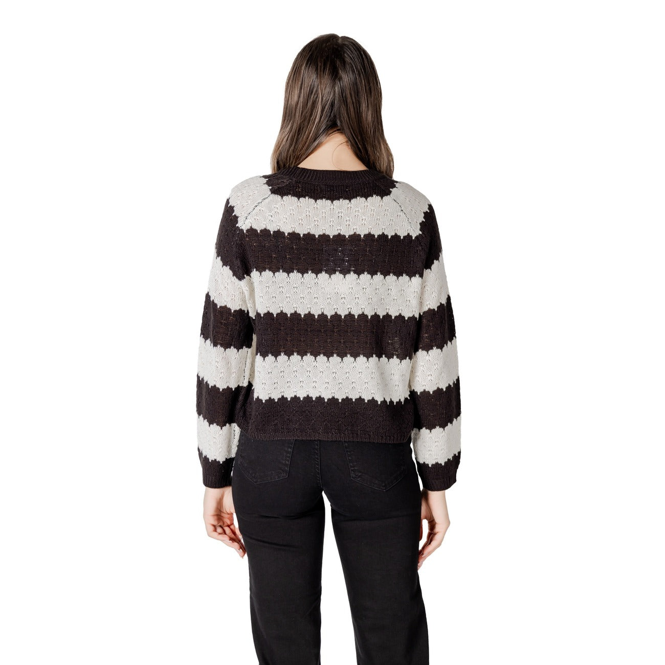 Jacqueline De Yong Maglia Donna Nera a Righe Maniche Lunghe Scollo Tondo - Maglia Acrilico