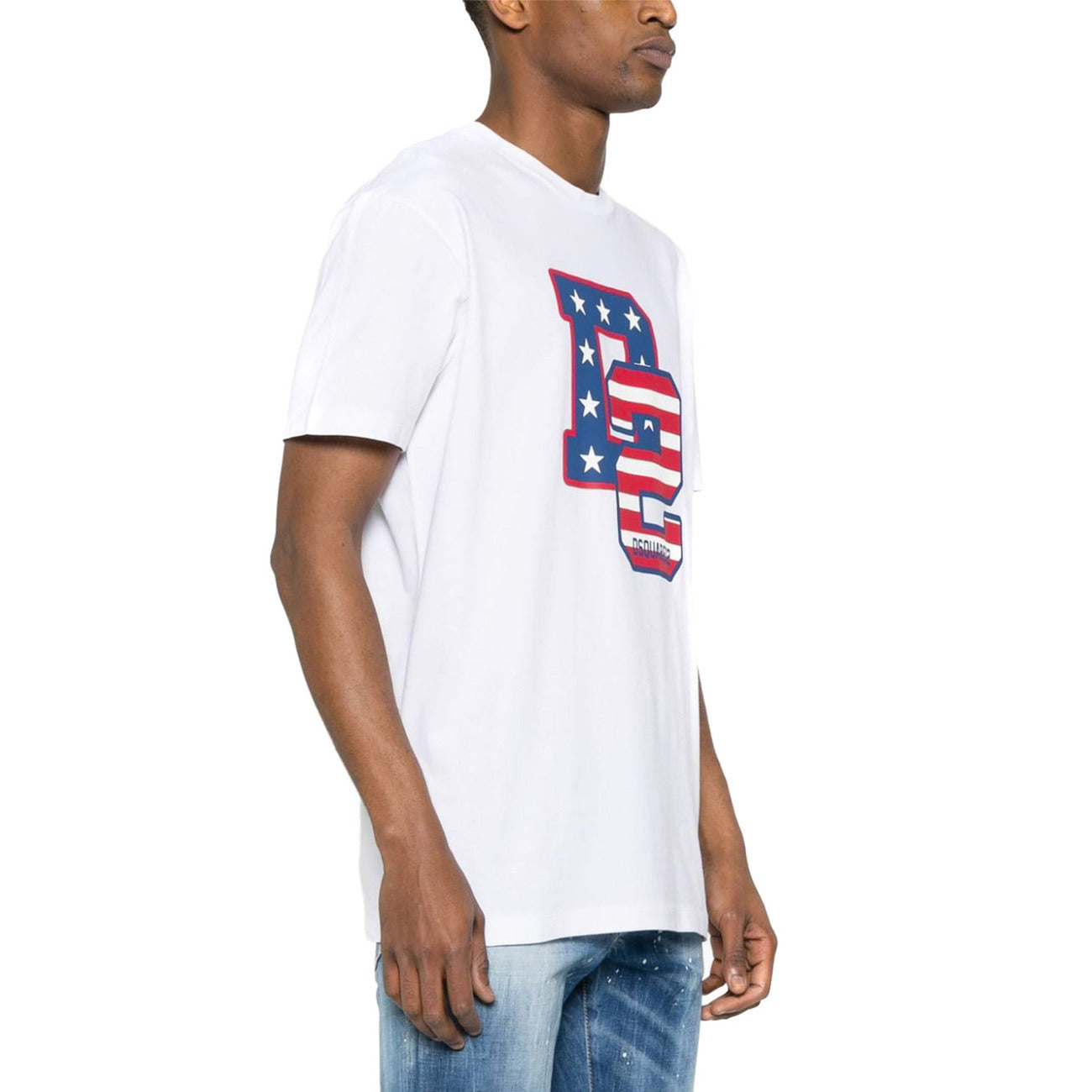 Dsquared2 T-Shirt Uomo Bianco Fantasia Stampa Manica Corta Scollo Tondo Cotone 100% Primavera Estate V_30724
