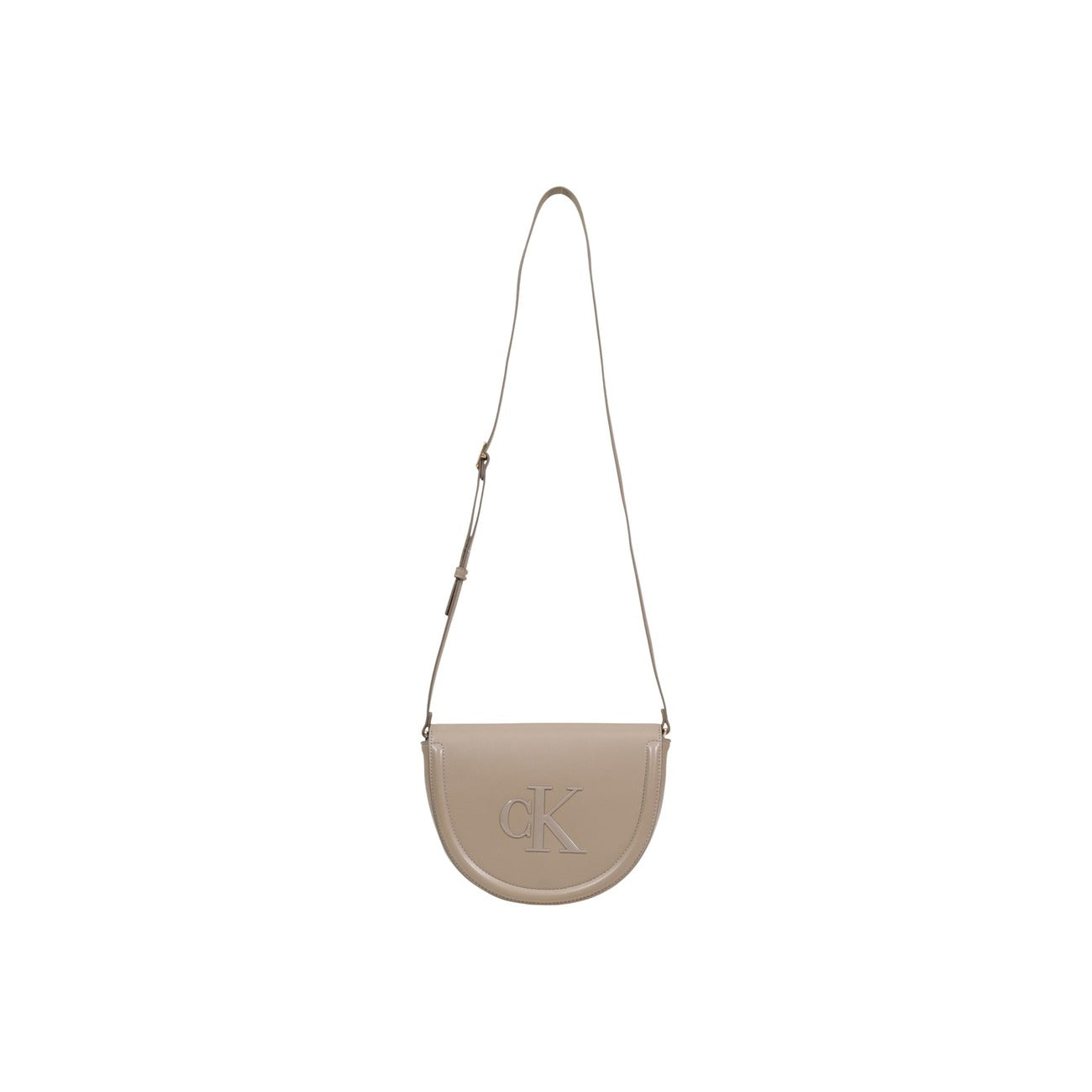 Borsa Calvin Klein donna beige a tracolla in poliuretano - vista frontale con tracolla
