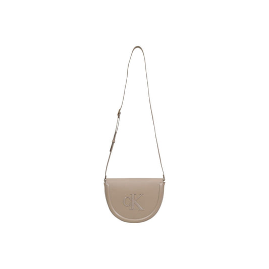 Borsa Calvin Klein donna beige a tracolla in poliuretano - vista frontale con tracolla
