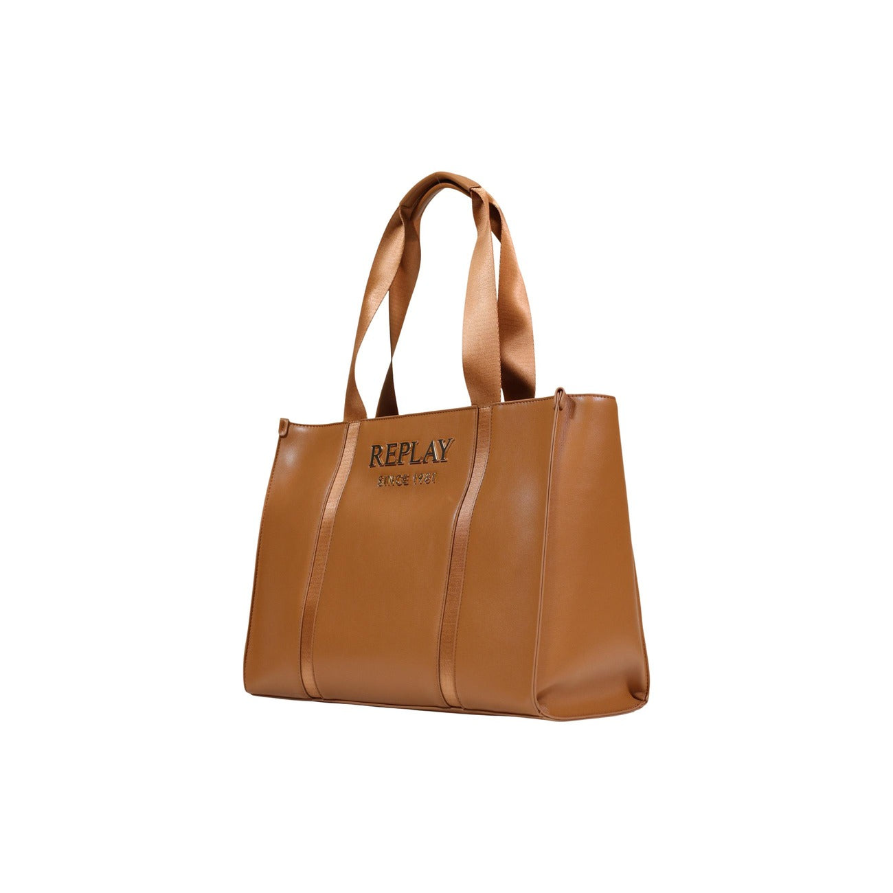 Borsa Shopper Replay Marrone; 100% Poliestere. Logo ricamato in rilievo, chiusura con zip, cuciture a vista. Dimensioni maxi 38x20x16 cm. Borsa a spalla resistente e versatile per tutte le stagioni. Vista laterale 