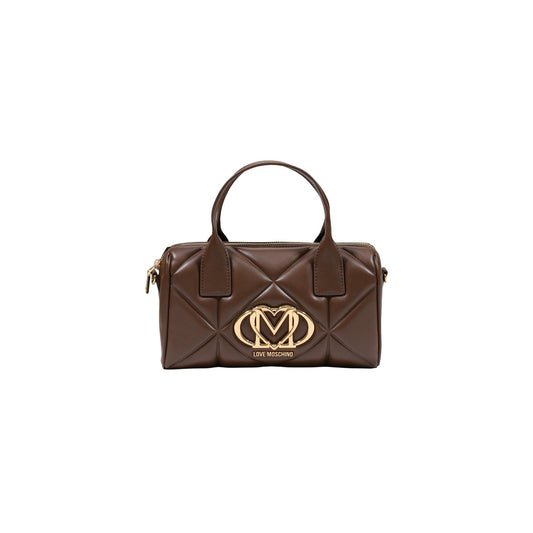 Borsa Love Moschino donna marrone a mano modello JC4034PP1. Bauletto medio nero trapuntato in ecopelle con doppi manici corti, logo metallico dorato con cuore e zip, stile elegante, chic e da giorno o sera.