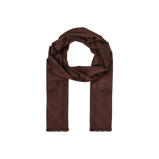 Foulard da donna Guess Samantha JC codice AW5685 POL03 di colore marrone. Stola leggera misura 70x180 cm con raffinata lavorazione jacquard e motivo logo 4G Guess all-over.