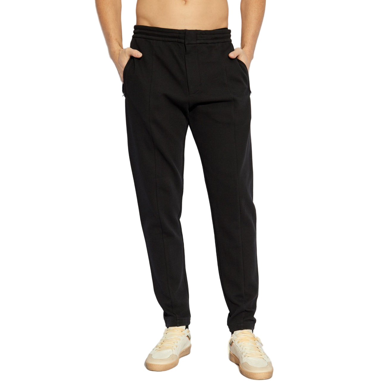 Emporio Armani Pantaloni Uomo Neri con Tasche Anteriori - Pantaloni Cotone Poliestere Elastan