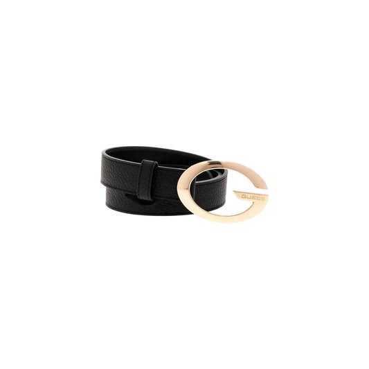 Cintura Nera Donna Guess Jane; Altezza 4 cm, lunghezza 100 cm. Tessuto 100% poliestere effetto martellato con fibbia ad anello in metallo lucido e logo inciso. Modello regolabile casual-chic 4 stagioni. Frontale 
