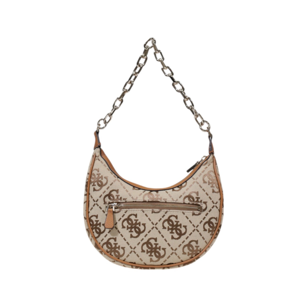 Guess Borsa Donna Beige a Tracolla con Stampa Cerniera - Borsa Poliestere 20x24x9cm