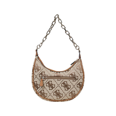 Guess Borsa Donna Beige a Tracolla con Stampa Cerniera - Borsa Poliestere 20x24x9cm