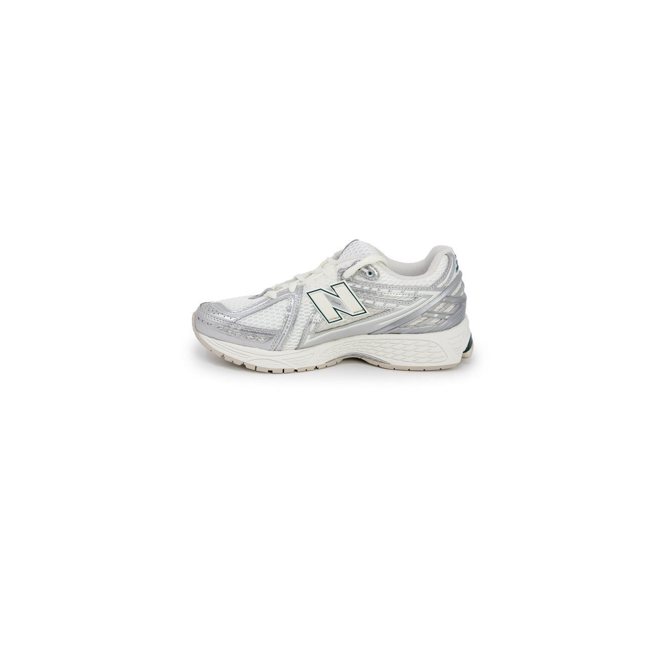 sneaker New Balance 1906R di colore argento e bianco con tomaia in mesh e materiale sintetico vista laterale 