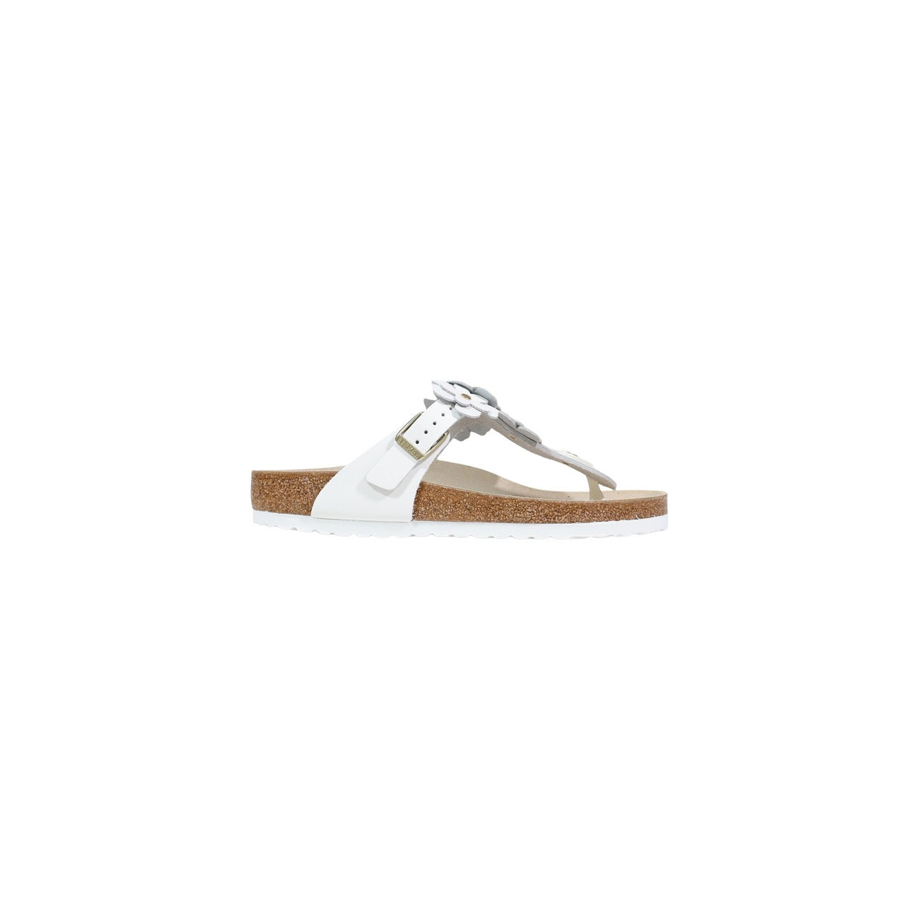 Ciabatte infradito donna Birkenstock modello GIZEH FLOWERS bianche con fantasia floreale e cinturino a T regolabile