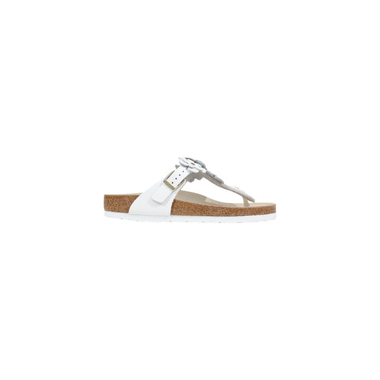 Ciabatte infradito donna Birkenstock modello GIZEH FLOWERS bianche con fantasia floreale e cinturino a T regolabile