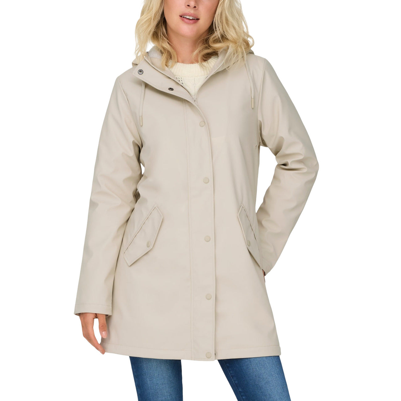 Only Giubbotto Donna Beige Zip Bottoni Automatici Cappuccio Manica Lunga Scollo Alto Tasche Poliestere 100% Autunno Inverno 15206116