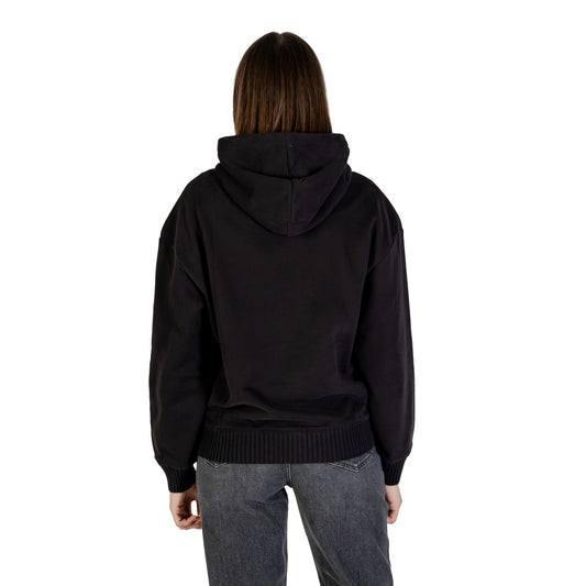 Calvin Klein Jeans Women's Black Hoodie with Print - Long-Sleeved Cotton Sweatshirt with Pockets