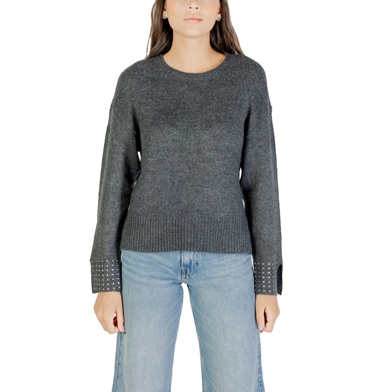 Only Maglioncino Donna Grigio in 65% Acrilico 32% Poliestere 3% Elastan a Manica Lunga con Scollo Tondo 15358428