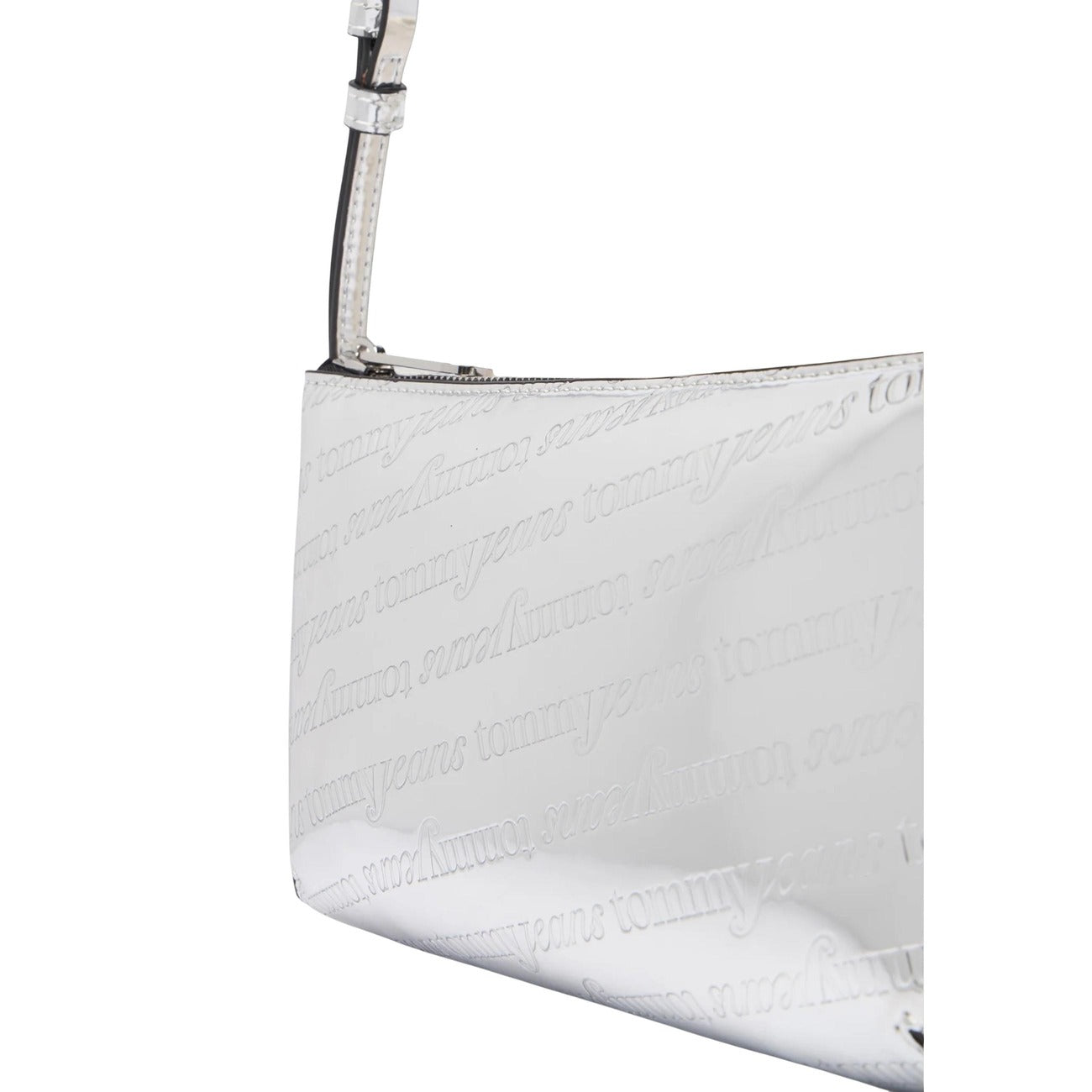 Tommy Hilfiger Jeans Borsa Donna Argento a Mano con Cerniera Tasca Interna - Borsa Poliuretano 22x13x5cm