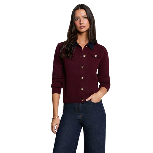 Cardigan corto bordeaux donna Morgan De Toi 252-MJEANE. Maglione con colletto dentellato e bottoni in misto viscosa, poliestere e poliammide con vestibilità regolare.