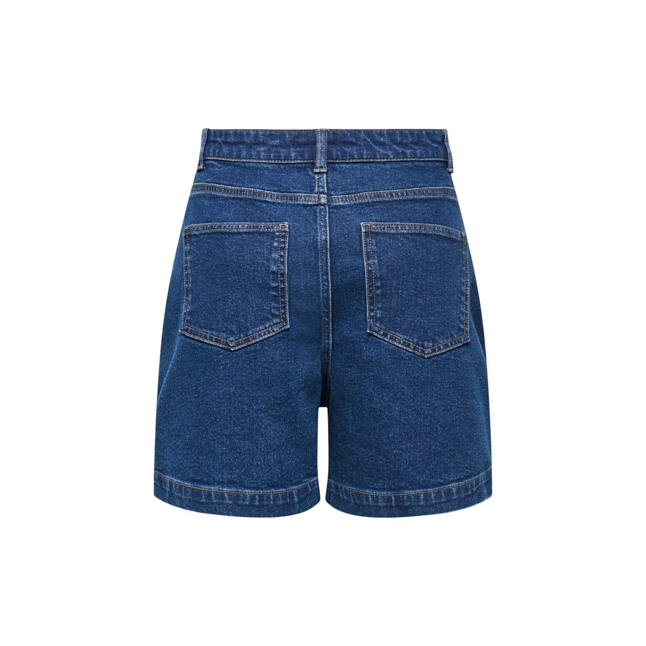 JDYValerie Bermuda City; denim twill a vita alta, regular fit, chiusura con bottoni. Lo short lungo ideale per outfit quotidiani freschi e curati. Colore blu denim vista posteriore stesa 