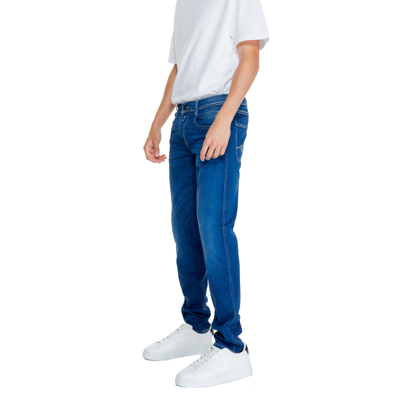 Replay Jeans Uomo Blu Monocromo in Cotone 89% Lycra 11% con Zip e Bottone Tasche Anteriori e Posteriori M914Y .000.661 K04
