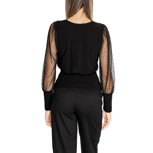 Blusa donna Morgan De Toi nera – Maglia maniche lunghe in pizzo e dobby a pois 221-TAGADA.
