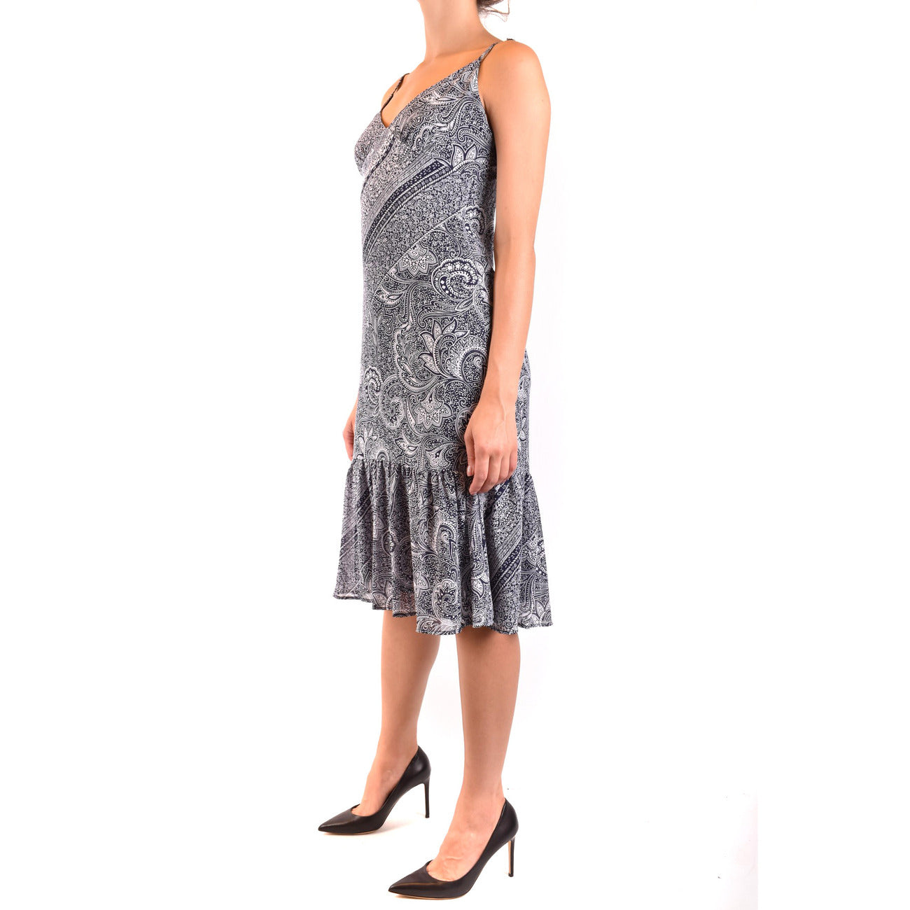 Michael Kors Abito Midi Donna Blu Floreale Smanicato con Scollo a V Profondo in Poliestere 100% B_42111