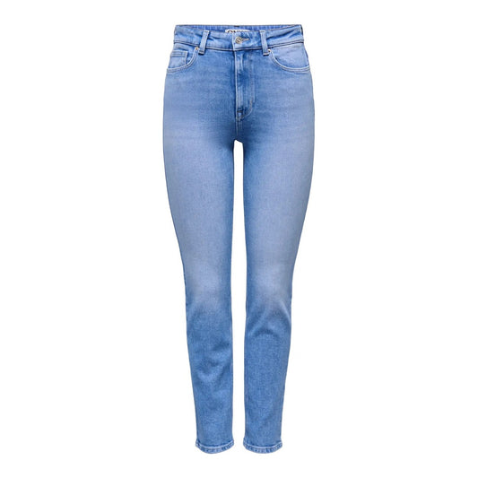 Jeans straight fit vita alta caviglia blu luminoso donna Only 15365466. Jeans dritti slavato brillante tessuto elasticizzato autunno inverno.