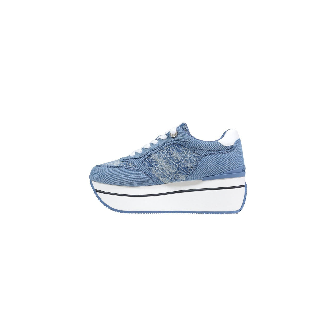 Sneakers Guess Camrio Runner; 96% Poliestere, 4% Poliuretano. Colore Blu, suola para 7 cm, logo 4G goffrato. Sneakers donna stringate con plateau esagerato, stagione PE26 Vista laterale 