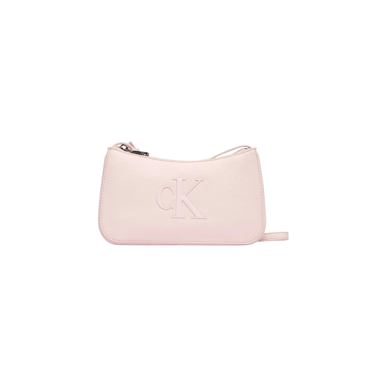 Borsa Mini Tracolla Calvin Klein; 100% Poliuretano Rosa. Logo in rilievo, chiusura con cerniera, design extra-slim. 21x12,5x2 cm. Accessorio casual raffinato per tutte le stagioni. Vista frontale 