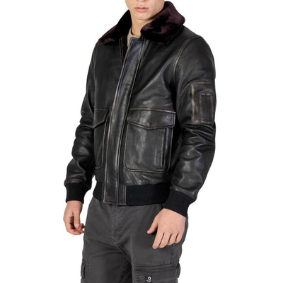 Yos Giacca Uomo Marrone Cerniera Manica Lunga Scollo Tondo Colletto Classico Tasche Pelle 100% Autunno Inverno LGI5GB010576U