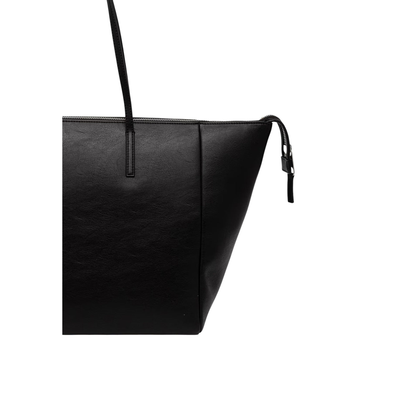 Borsa Shopper Grande Tommy Hilfiger TJW; Nero. 100% Poliuretano effetto pelle, chiusura con zip superiore, doppi manici a spalla, logo ricamato e charm a cuore metallico. Misure maxi e profonde (33,5x30x20 cm). Vista posteriore 