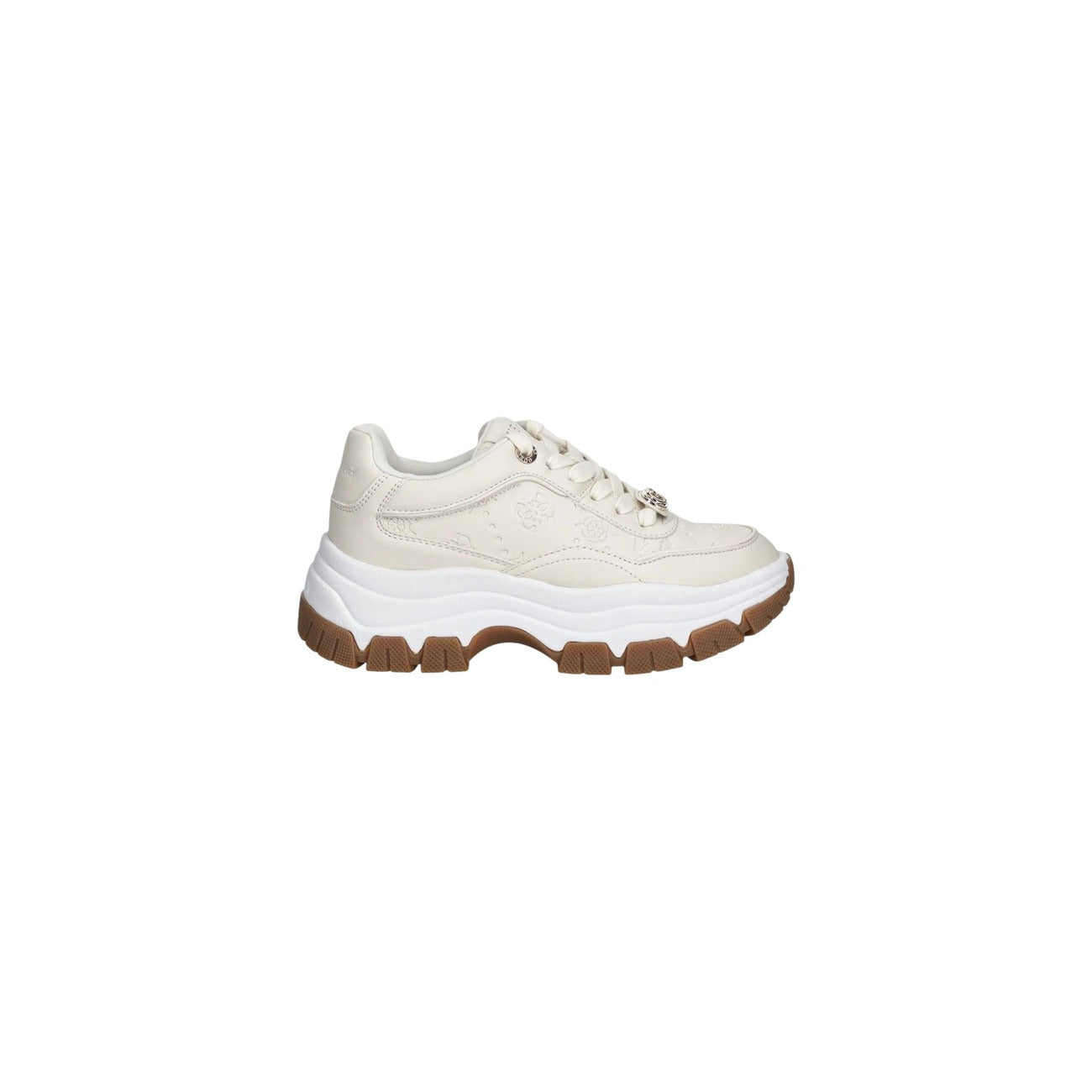 Guess Sneakers runner bianco Berrett2 Chunky; tomaia con stampa logo 4G, suola platform confortevole e finiture raffinate. Un must-have dinamico e di tendenza per il guardaroba femminile. Vista laterale 