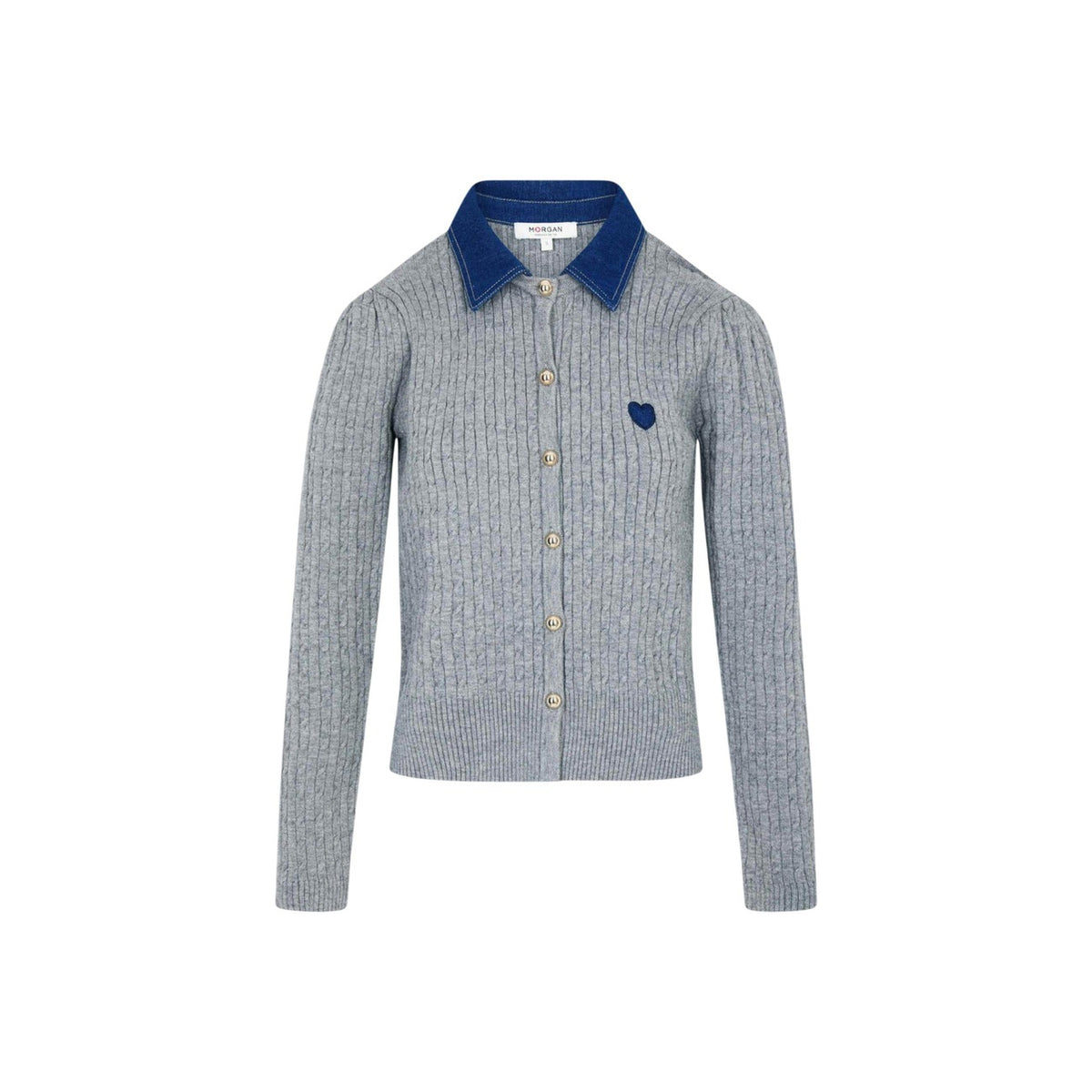 Maglione donna con colletto a revers Morgan De Toi 262-MROSALA. Maglia sottile aderente a maniche lunghe in poliestere e viscosa con bottoni frontali.