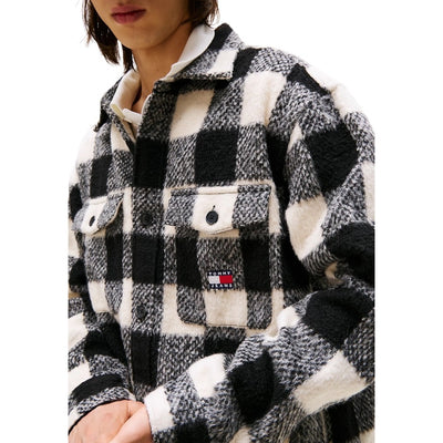 Tommy Hilfiger Jeans Giacca Uomo Nera a Quadri con Bottoni - Giacca Poliestere Maniche Lunghe Colletto Classico