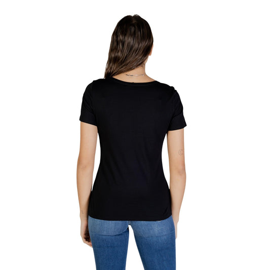 T-shirt Morgan De Toi donna nera con stampa maniche corte - vista posteriore retro indossata da modello
