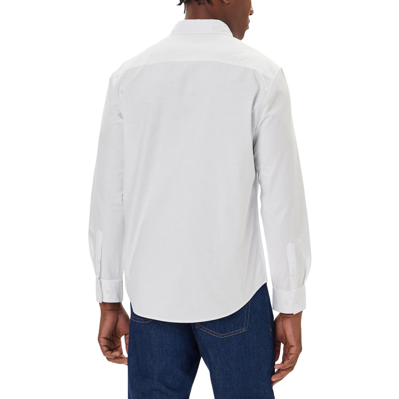 Camicia Calvin Klein Jeans uomo bianca manica lunga 98% cotone 2% elastan - vista posteriore retro indossata
