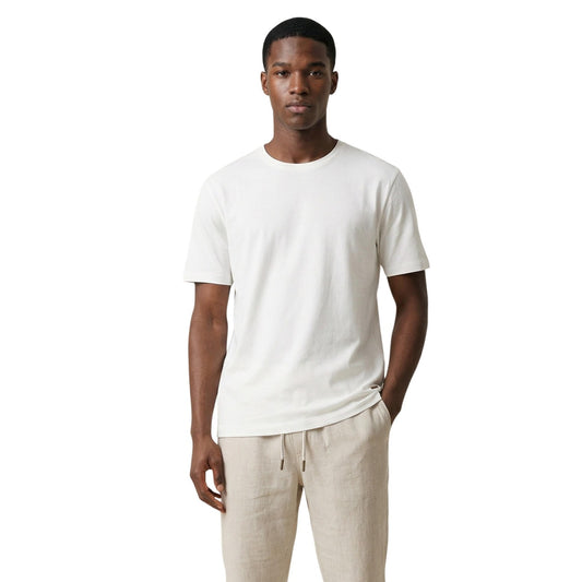 Gianni Lupo Maglia bianca in Filo S26; maglieria estiva a manica corta, tessuto fresco e setoso, perfetta per outfit smart-casual in abbinamento a pantaloni eleganti o denim. Vista frontale